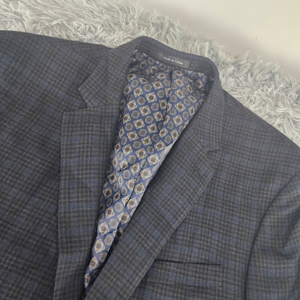 Michael Kors Mens 48XL Navy Blue Plaid 100% Wool Two Button Blazer Sport Coat
